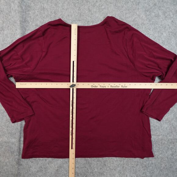 J. Jill Top Womens 4X Perfect Pima High Low Long Sleeve Tee Crew Neck Burgundy - Picture 6 of 9